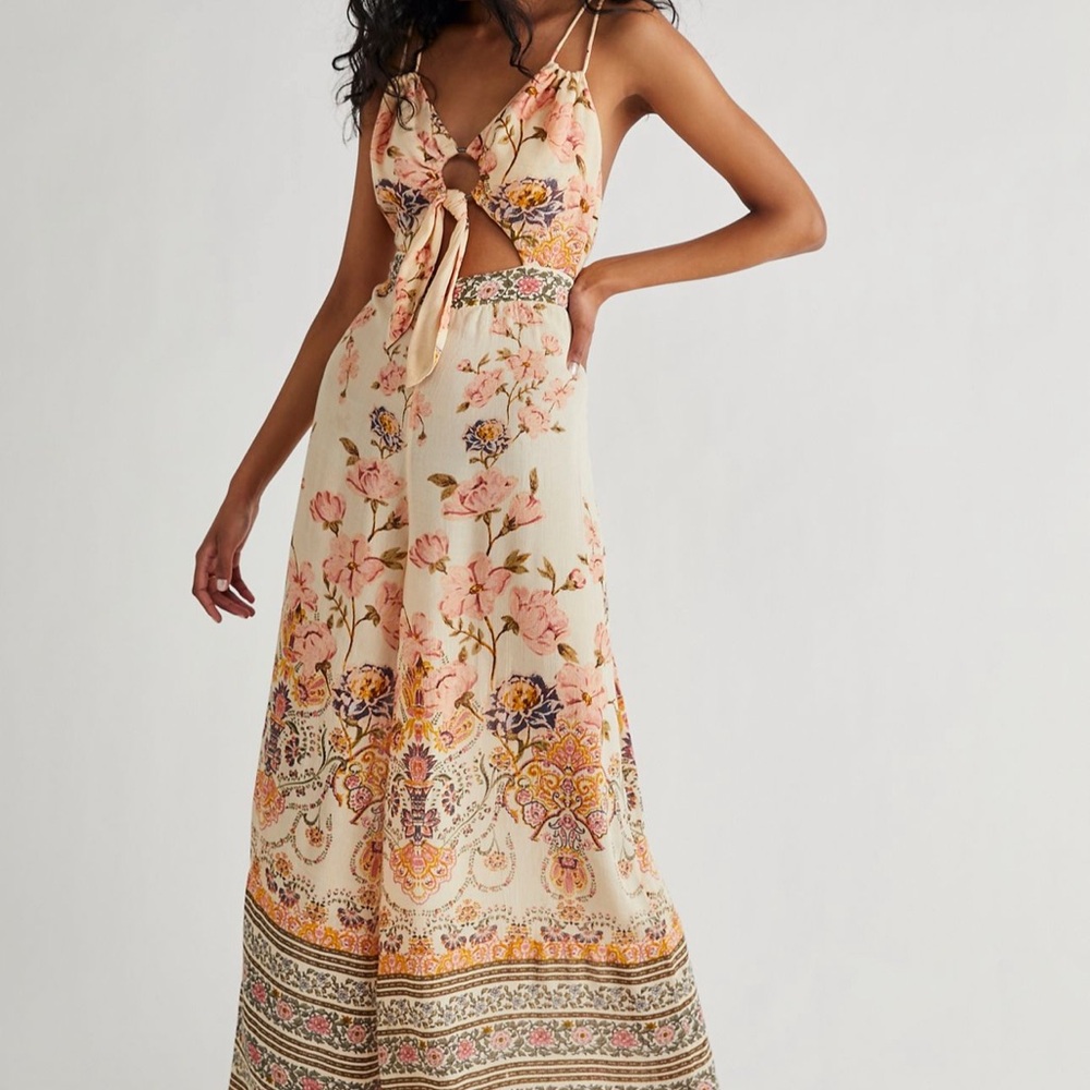 Elegant Floral Maxi Dress with Tie-Front